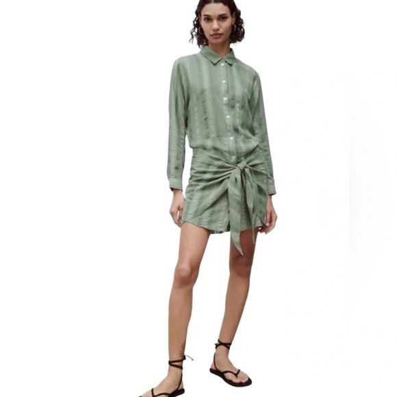 NWT Zara the Zoe dress cotton linen blend shirt dress with sarong wrap size XS - Picture 1 of 11